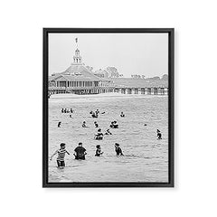 1895 Narragansett Pier and Beach, Narragansett, Rhode Island Framed Canvas Print