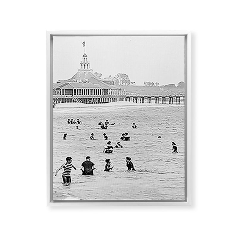1895 Narragansett Pier and Beach, Narragansett, Rhode Island Framed Canvas Print