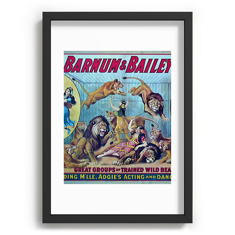 1910 Barnum & Bailey Circus Dancing Lions - M'lle Adgi's Acting Vintage Poster Framed Art Print