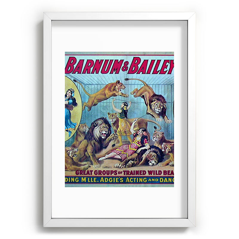 1910 Barnum & Bailey Circus Dancing Lions - M'lle Adgi's Acting Vintage Poster Framed Art Print