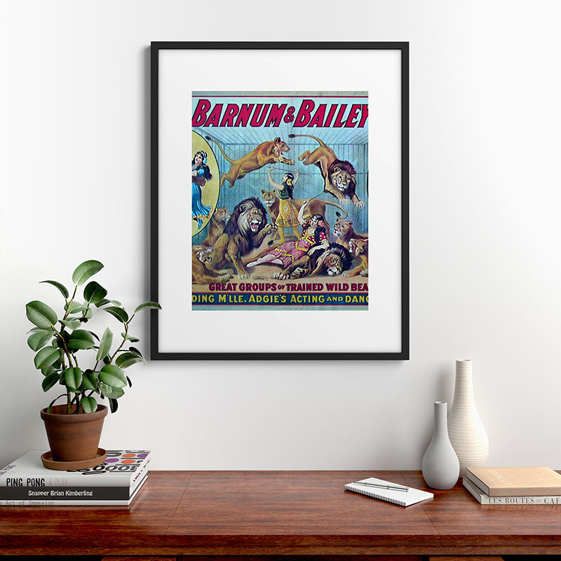 1910 Barnum & Bailey Circus Dancing Lions - M'lle Adgi's Acting Vintage Poster Framed Art Print