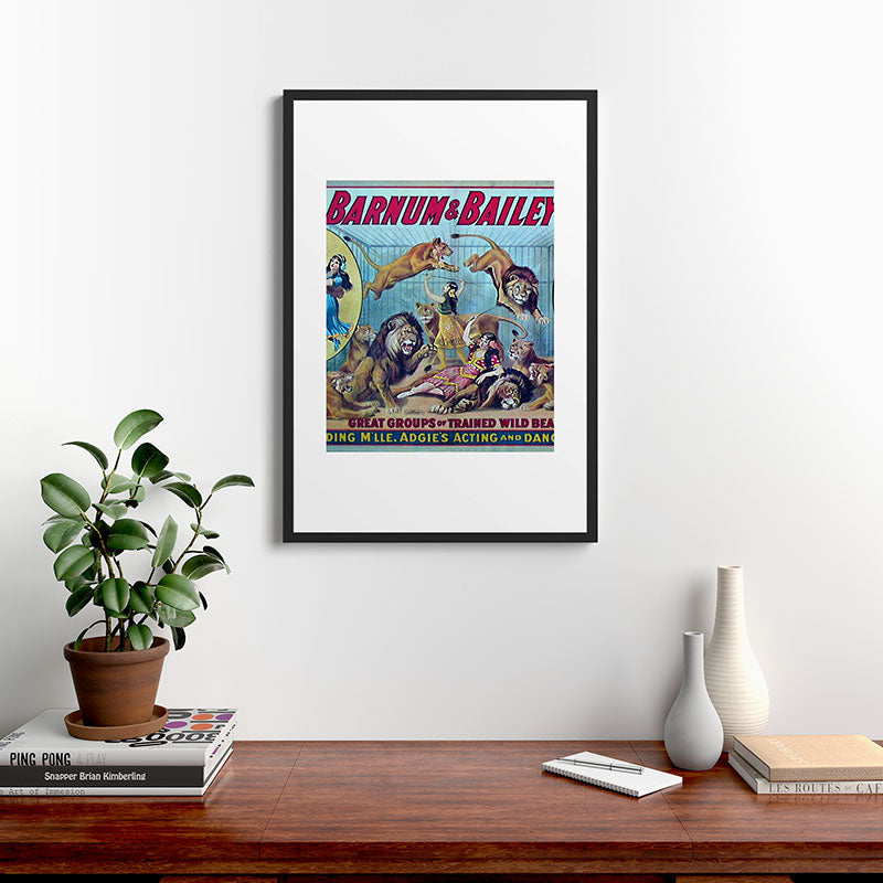 1910 Barnum & Bailey Circus Dancing Lions - M'lle Adgi's Acting Vintage Poster Framed Art Print