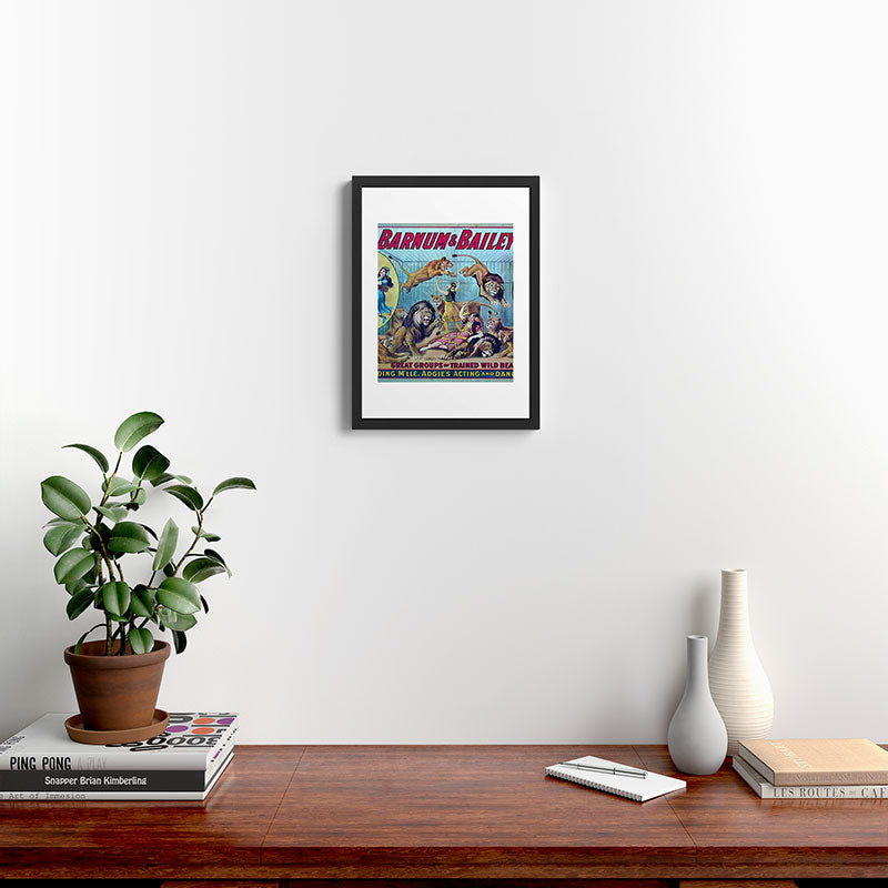 1910 Barnum & Bailey Circus Dancing Lions - M'lle Adgi's Acting Vintage Poster Framed Art Print