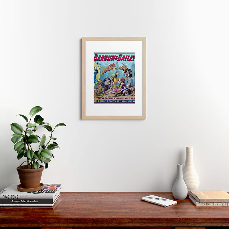 1910 Barnum & Bailey Circus Dancing Lions - M'lle Adgi's Acting Vintage Poster Framed Art Print