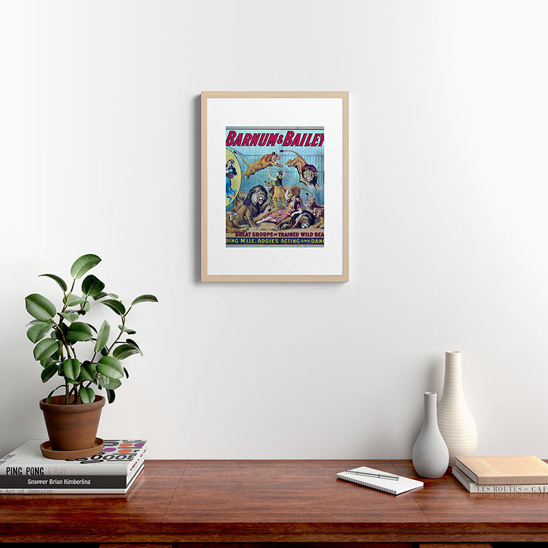 1910 Barnum & Bailey Circus Dancing Lions - M'lle Adgi's Acting Vintage Poster Framed Art Print