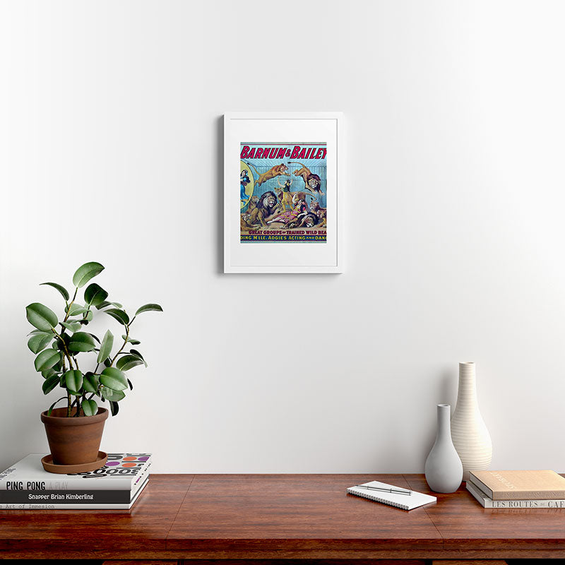 1910 Barnum & Bailey Circus Dancing Lions - M'lle Adgi's Acting Vintage Poster Framed Art Print