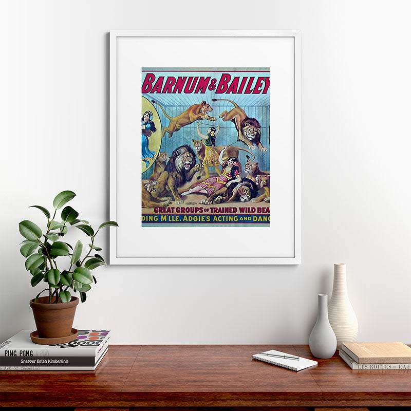 1910 Barnum & Bailey Circus Dancing Lions - M'lle Adgi's Acting Vintage Poster Framed Art Print