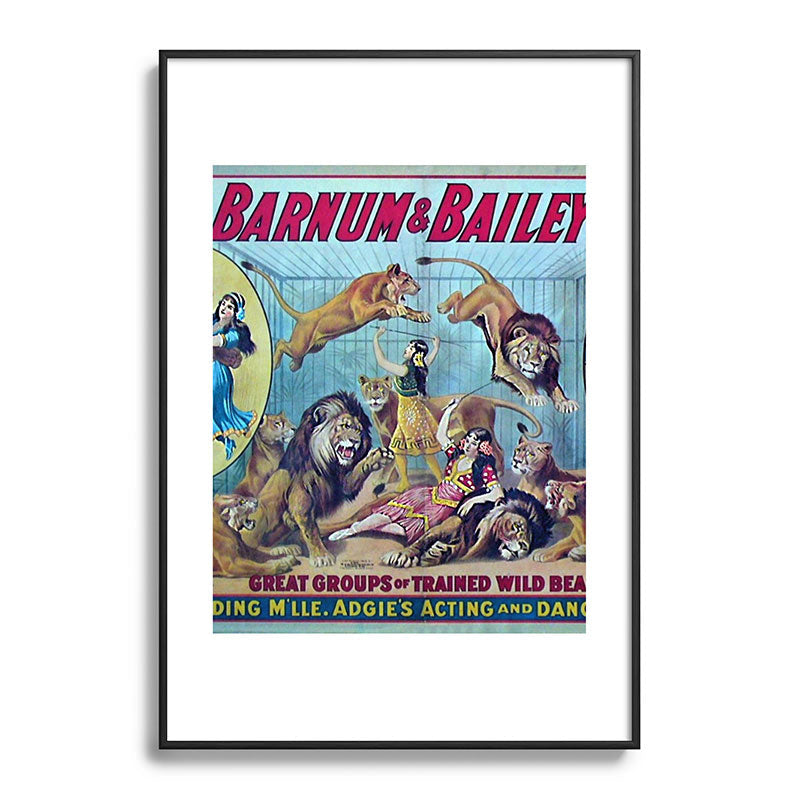 1910 Barnum & Bailey Circus Dancing Lions - M'lle Adgi's Acting Vintage Poster Framed Art Print