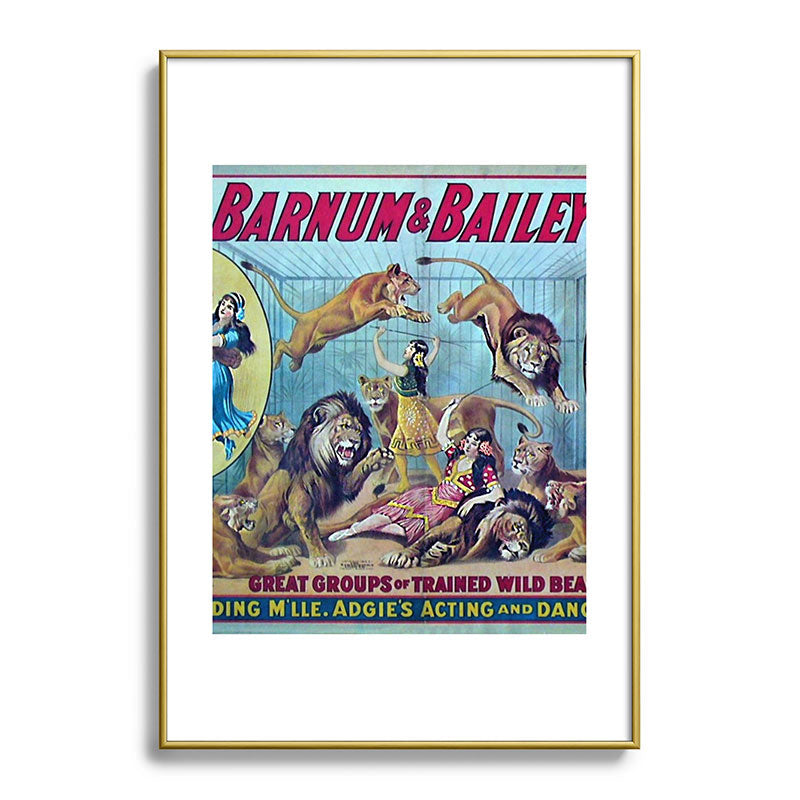 1910 Barnum & Bailey Circus Dancing Lions - M'lle Adgi's Acting Vintage Poster Framed Art Print