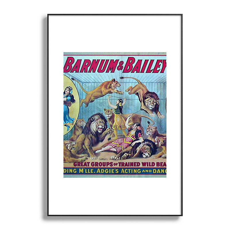 1910 Barnum & Bailey Circus Dancing Lions - M'lle Adgi's Acting Vintage Poster Framed Art Print
