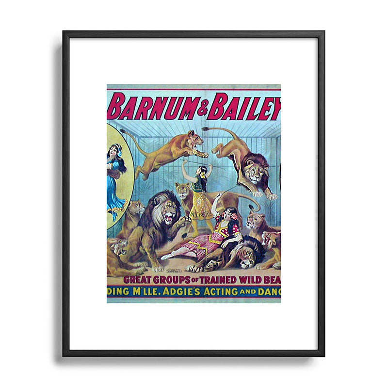 1910 Barnum & Bailey Circus Dancing Lions - M'lle Adgi's Acting Vintage Poster Framed Art Print