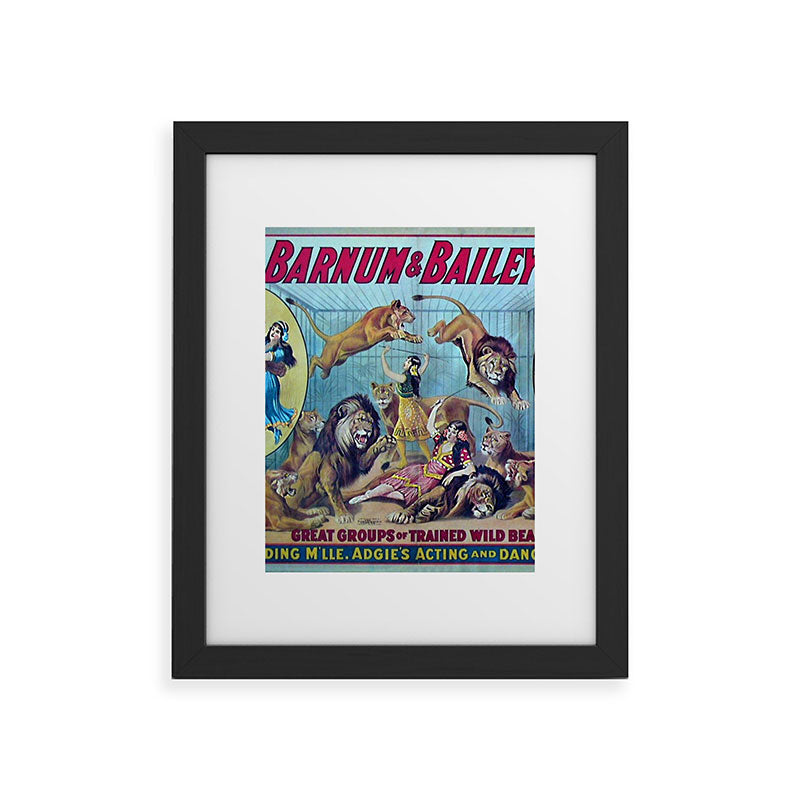 1910 Barnum & Bailey Circus Dancing Lions - M'lle Adgi's Acting Vintage Poster Framed Art Print