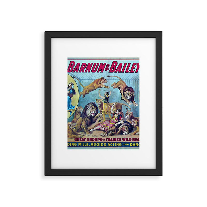 1910 Barnum & Bailey Circus Dancing Lions - M'lle Adgi's Acting Vintage Poster Framed Art Print