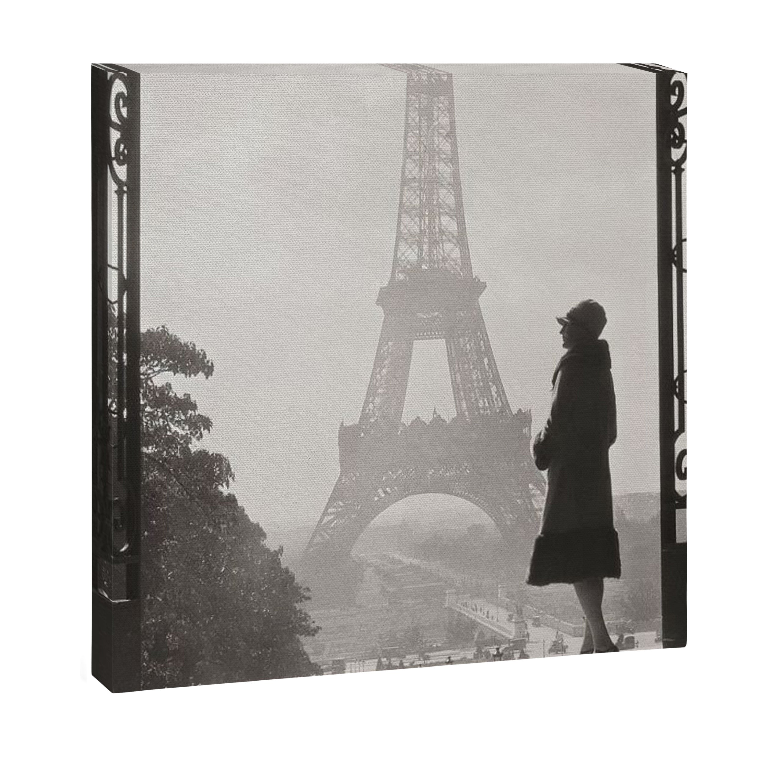 1920 Woman at the Gate, Eiffel Tower black and white photography / jazz age black & white photograph Canvas Print