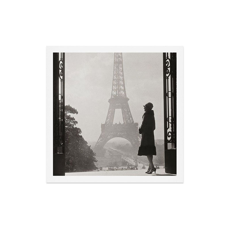 1920 Woman at the Gate, Eiffel Tower black and white photography / jazz age black & white photograph Art Print