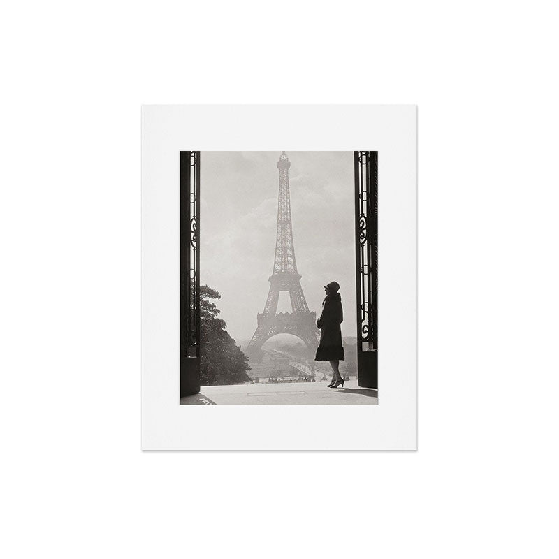 1920 Woman at the Gate, Eiffel Tower black and white photography / jazz age black & white photograph Art Print