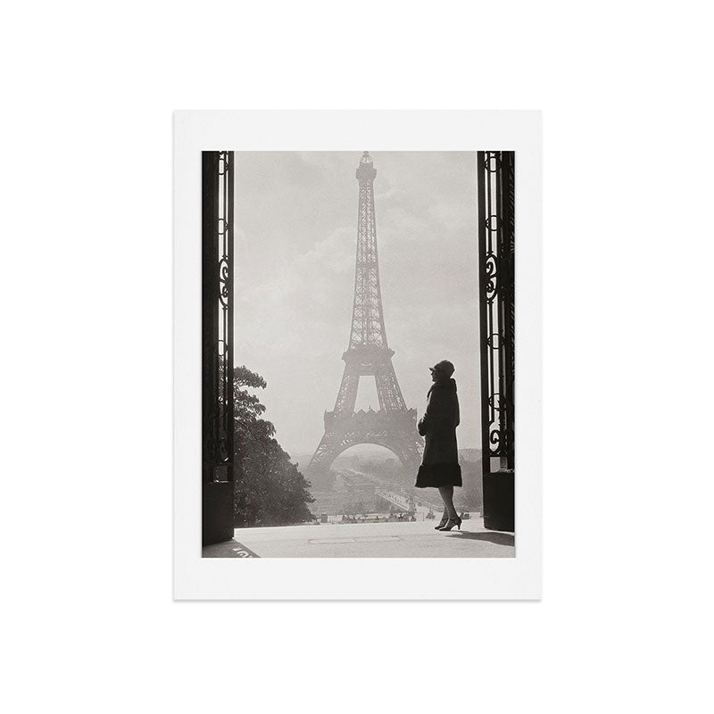 1920 Woman at the Gate, Eiffel Tower black and white photography / jazz age black & white photograph Art Print