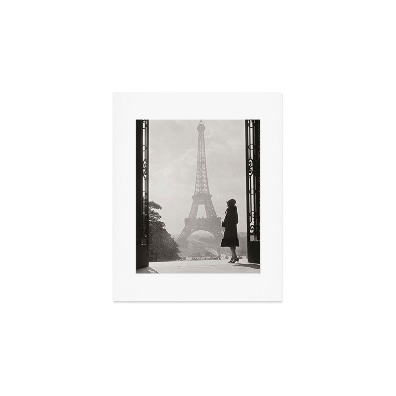 1920 Woman at the Gate, Eiffel Tower black and white photography / jazz age black & white photograph Art Print