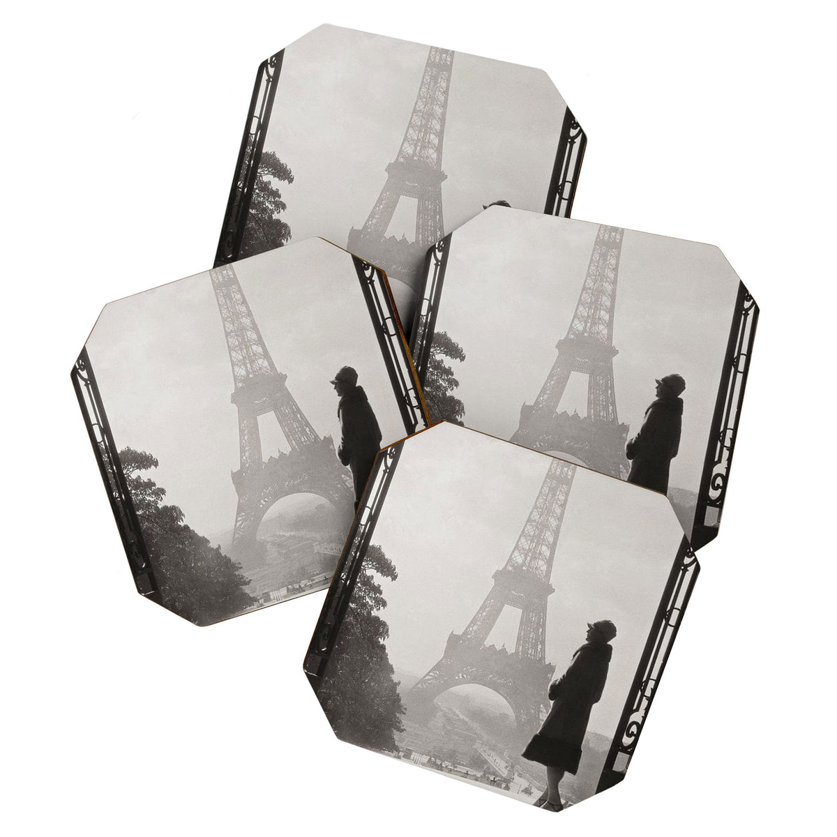 1920 Woman at the Gate, Eiffel Tower black and white photography / jazz age black & white photograph Coaster