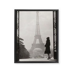 1920 Woman at the Gate, Eiffel Tower black and white photography / jazz age black & white photograph Framed Canvas Print