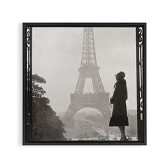 1920 Woman at the Gate, Eiffel Tower black and white photography / jazz age black & white photograph Framed Canvas Print