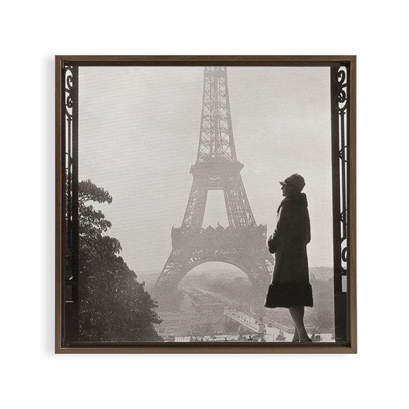 1920 Woman at the Gate, Eiffel Tower black and white photography / jazz age black & white photograph Framed Canvas Print