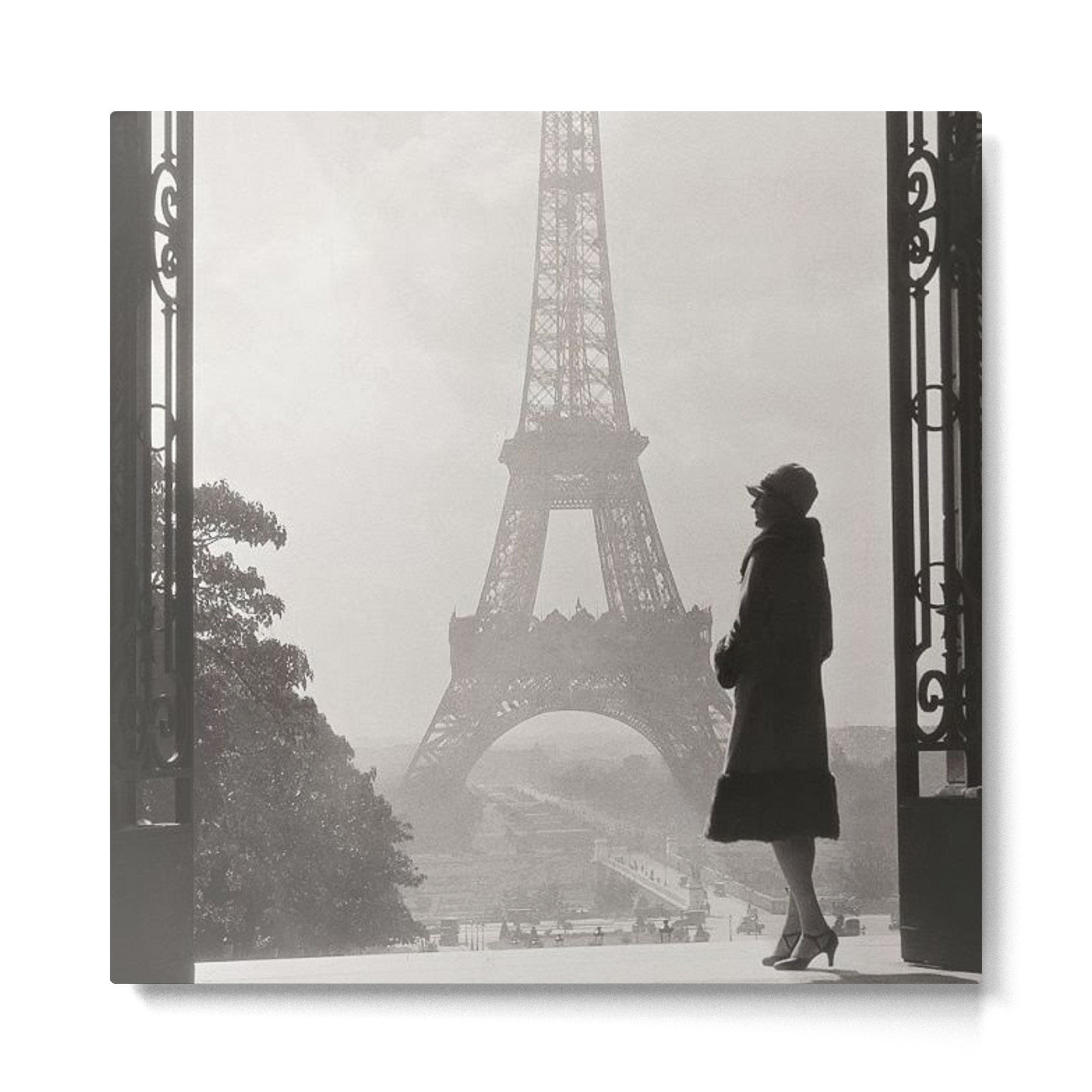 1920 Woman at the Gate, Eiffel Tower black and white photography / jazz age black & white photograph Metal Print