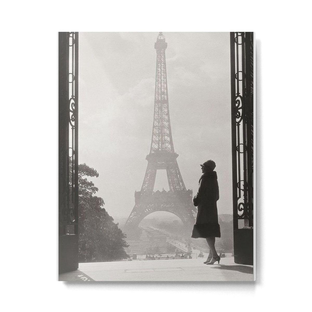 1920 Woman at the Gate, Eiffel Tower black and white photography / jazz age black & white photograph Metal Print