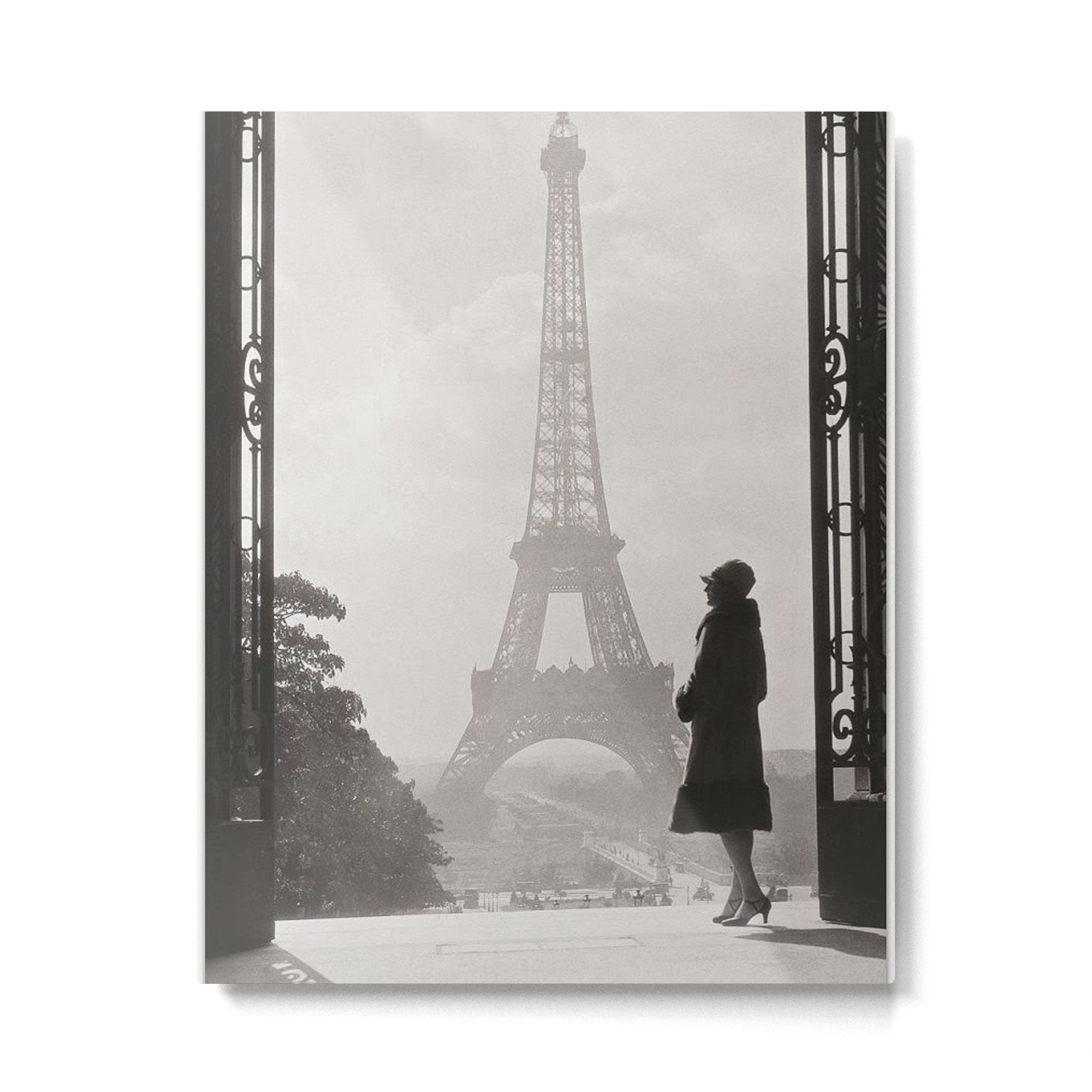 1920 Woman at the Gate, Eiffel Tower black and white photography / jazz age black & white photograph Metal Print