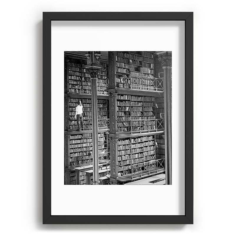 A book lovers dream - Cast-iron Book Alcoves Cincinnati Library black and white photography Framed Art Print