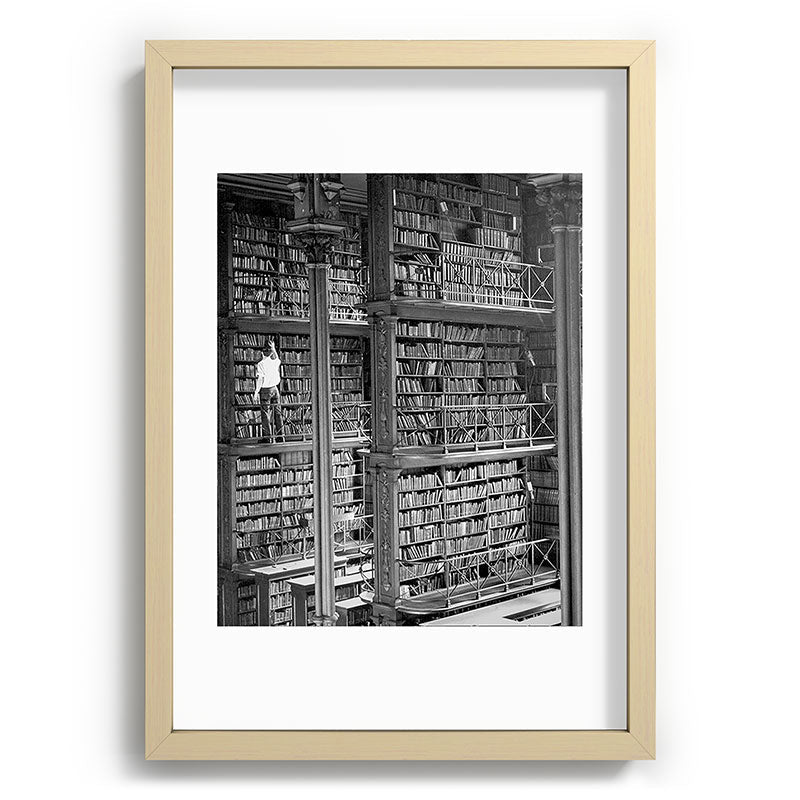 A book lovers dream - Cast-iron Book Alcoves Cincinnati Library black and white photography Framed Art Print