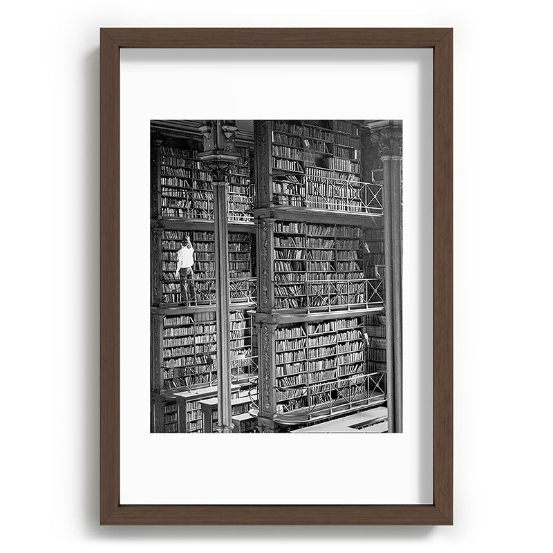 A book lovers dream - Cast-iron Book Alcoves Cincinnati Library black and white photography Framed Art Print