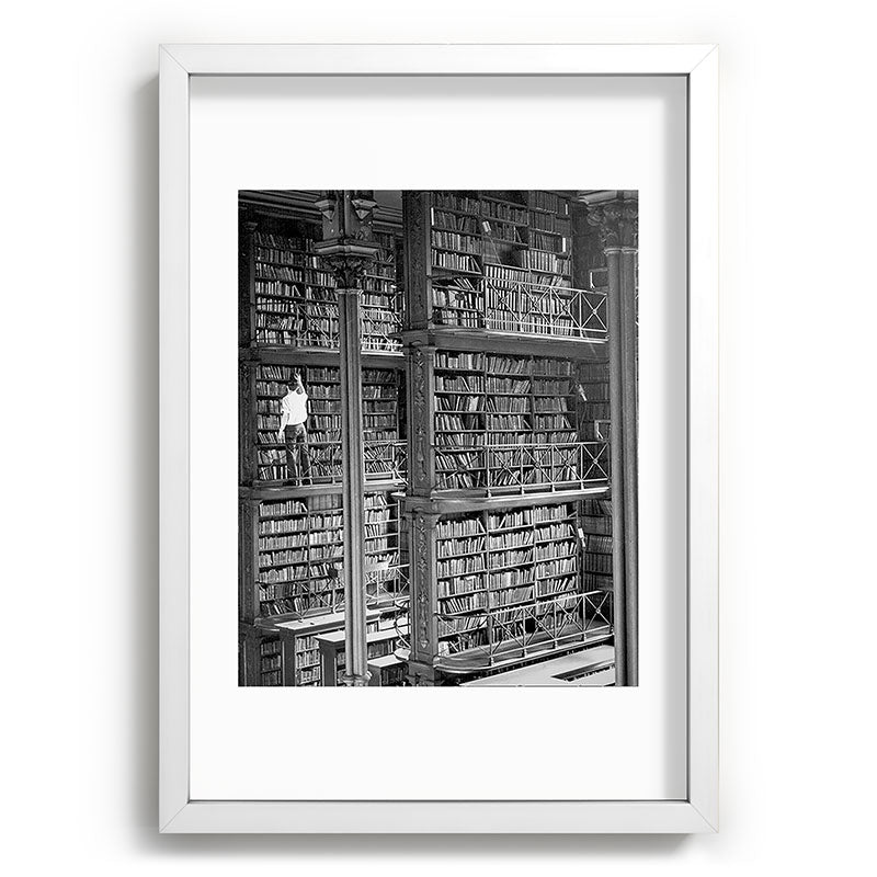 A book lovers dream - Cast-iron Book Alcoves Cincinnati Library black and white photography Framed Art Print