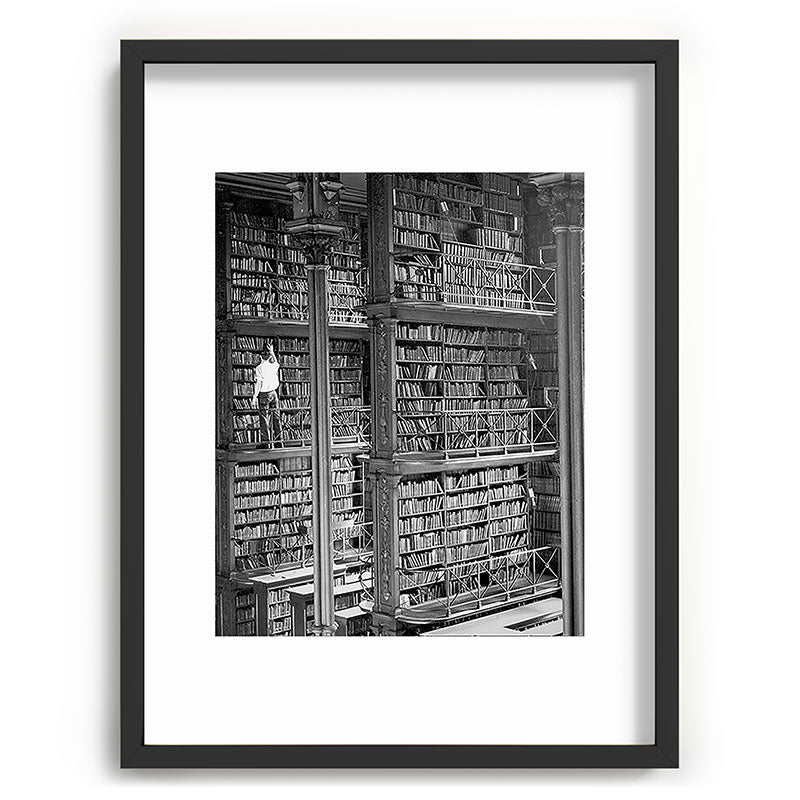 A book lovers dream - Cast-iron Book Alcoves Cincinnati Library black and white photography Framed Art Print