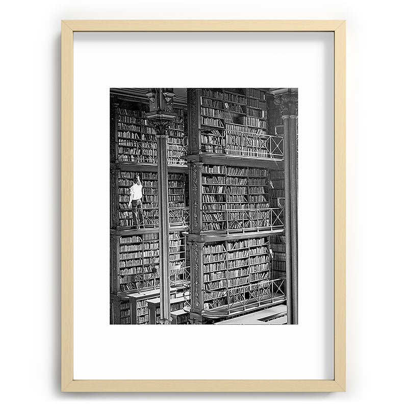 A book lovers dream - Cast-iron Book Alcoves Cincinnati Library black and white photography Framed Art Print