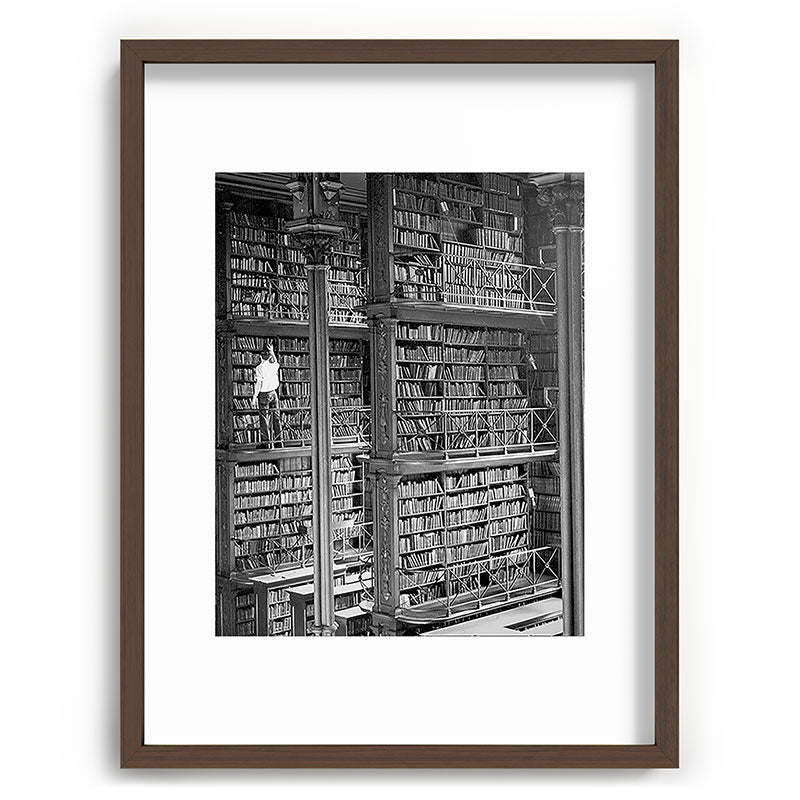 A book lovers dream - Cast-iron Book Alcoves Cincinnati Library black and white photography Framed Art Print