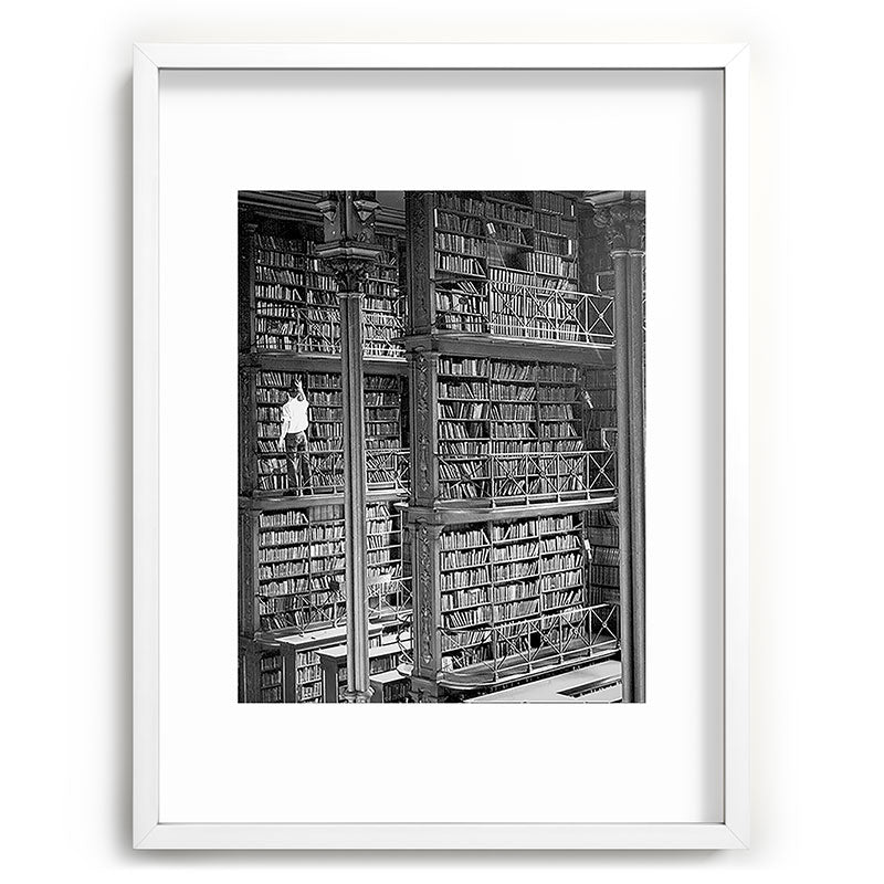 A book lovers dream - Cast-iron Book Alcoves Cincinnati Library black and white photography Framed Art Print