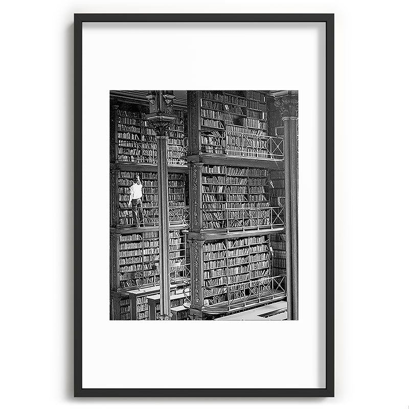 A book lovers dream - Cast-iron Book Alcoves Cincinnati Library black and white photography Framed Art Print