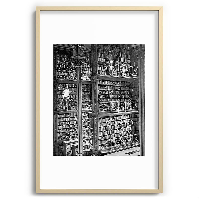 A book lovers dream - Cast-iron Book Alcoves Cincinnati Library black and white photography Framed Art Print