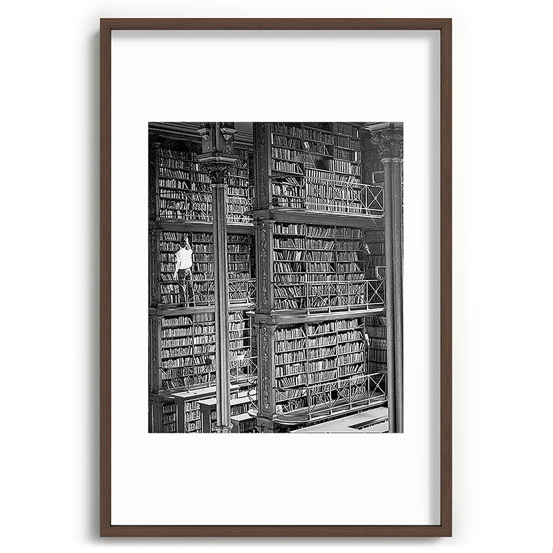 A book lovers dream - Cast-iron Book Alcoves Cincinnati Library black and white photography Framed Art Print