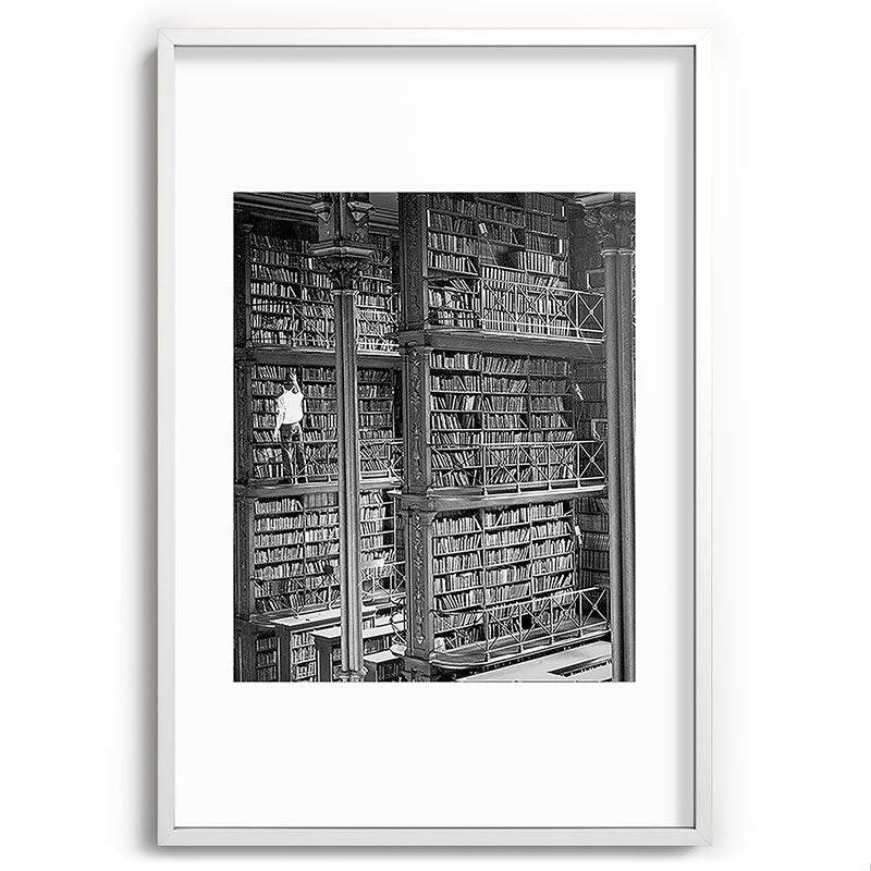 A book lovers dream - Cast-iron Book Alcoves Cincinnati Library black and white photography Framed Art Print