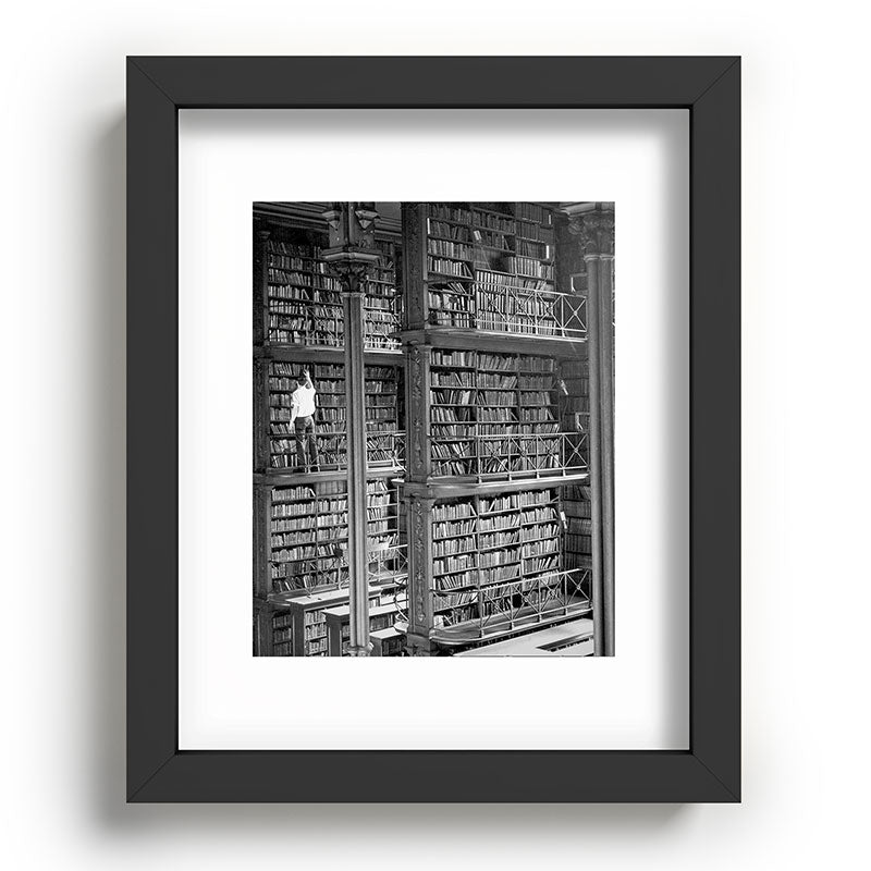 A book lovers dream - Cast-iron Book Alcoves Cincinnati Library black and white photography Framed Art Print