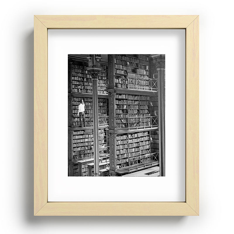 A book lovers dream - Cast-iron Book Alcoves Cincinnati Library black and white photography Framed Art Print