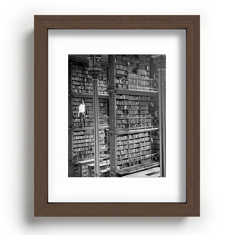 A book lovers dream - Cast-iron Book Alcoves Cincinnati Library black and white photography Framed Art Print