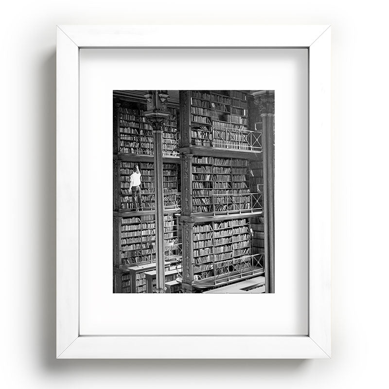A book lovers dream - Cast-iron Book Alcoves Cincinnati Library black and white photography Framed Art Print