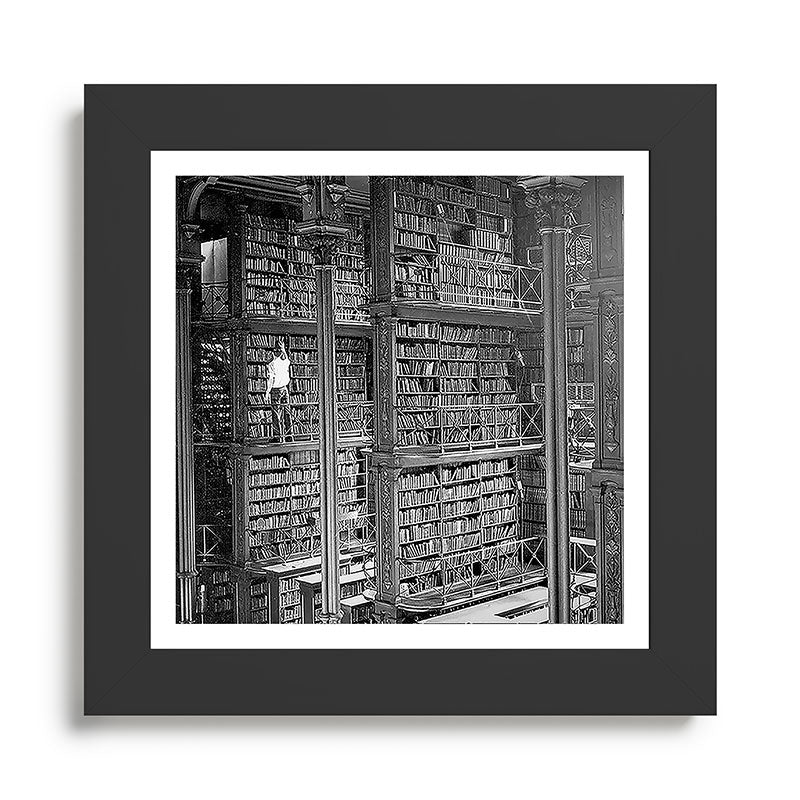 A book lovers dream - Cast-iron Book Alcoves Cincinnati Library black and white photography Framed Art Print
