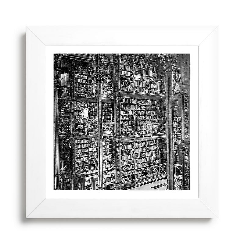 A book lovers dream - Cast-iron Book Alcoves Cincinnati Library black and white photography Framed Art Print