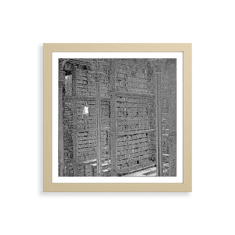 A book lovers dream - Cast-iron Book Alcoves Cincinnati Library black and white photography Framed Art Print
