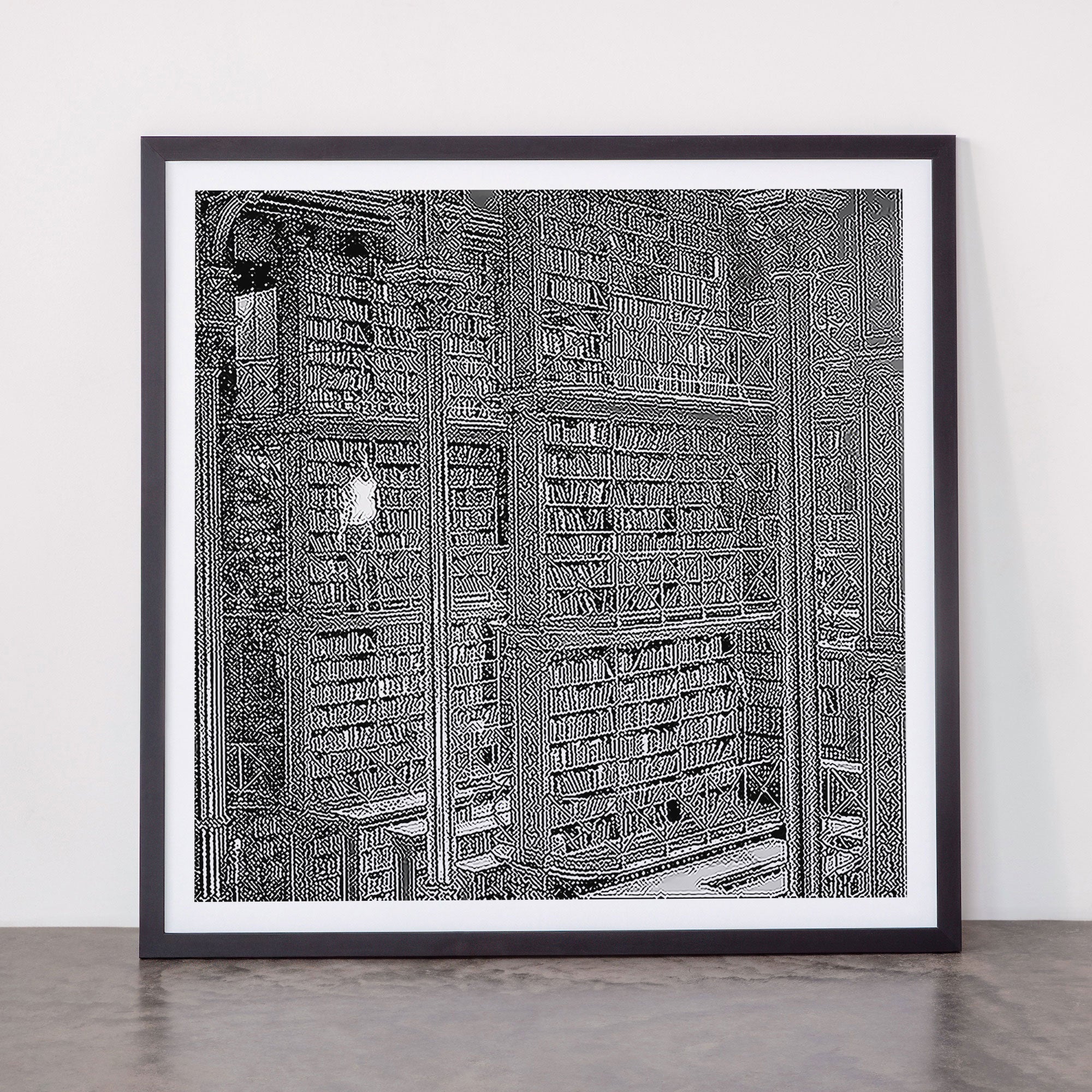 A book lovers dream - Cast-iron Book Alcoves Cincinnati Library black and white photography Framed Art Print