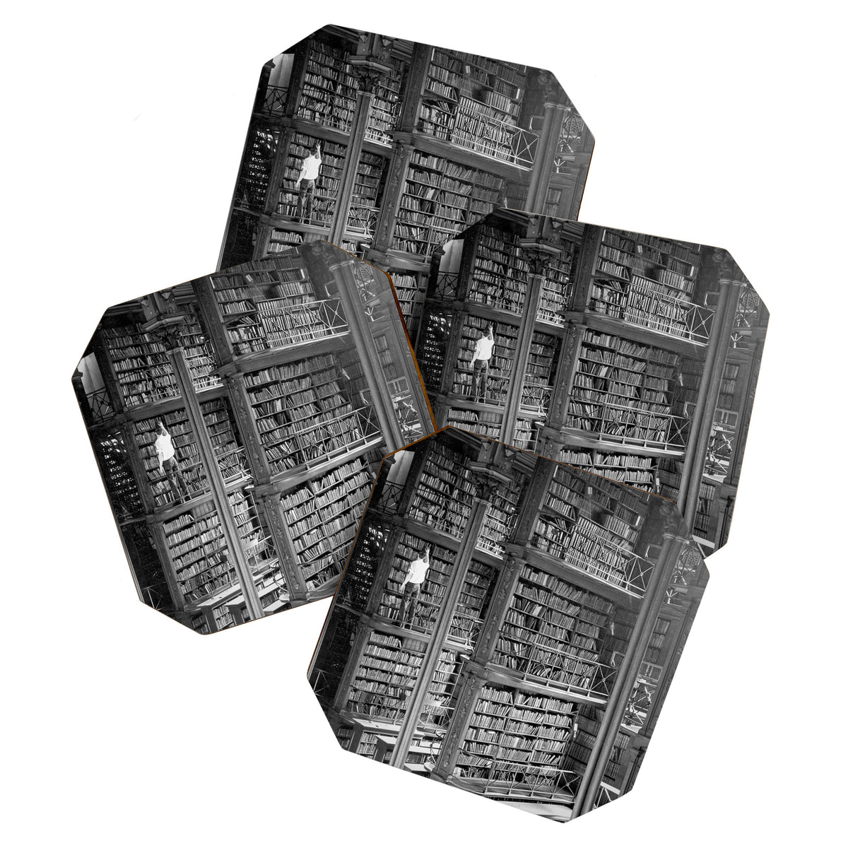 A book lovers dream - Cast-iron Book Alcoves Cincinnati Library black and white photography Coaster